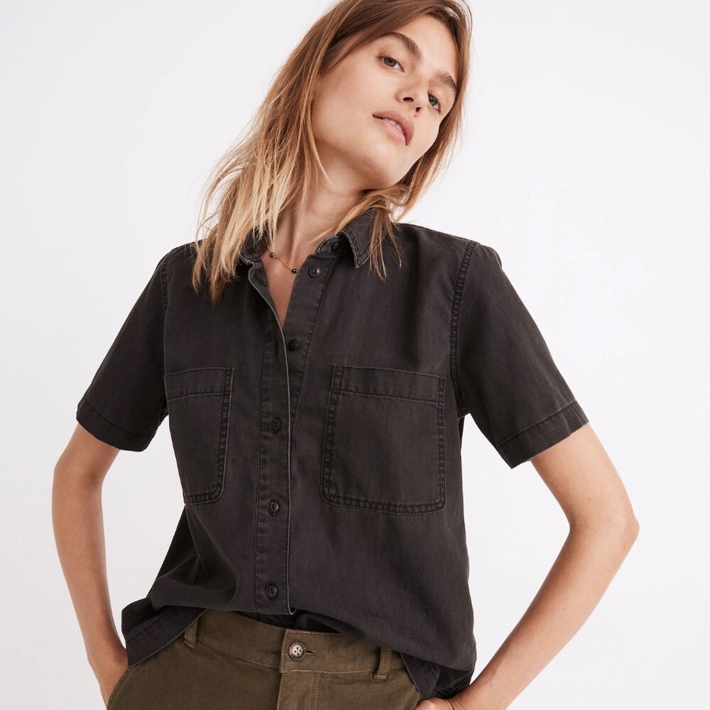 Madewell Denim Short-Sleeve Button-Up Shirt XS Lunar Wash
